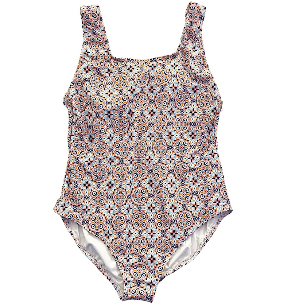 New LAND’S END Colorful Mosaic Tile Print One Piece Women Plus Size Swim Size 16
